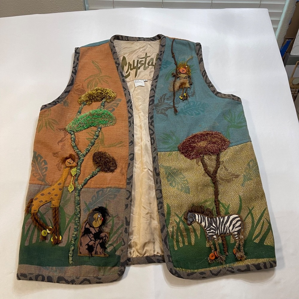 Crystal Handwoven Safari Animal Vest XL Handmade Colombia Cotton Art Boho